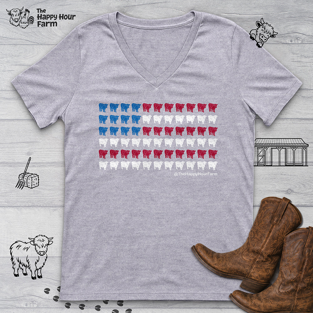 American Flag Cows V-Neck Tee