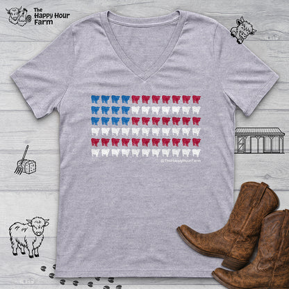 American Flag Cows V-Neck Tee