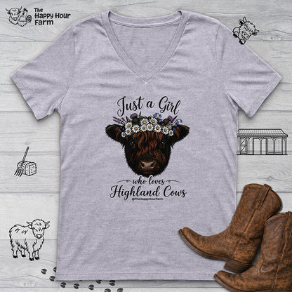 Just a Girl Who Love Highland Cow V-Neck Tee