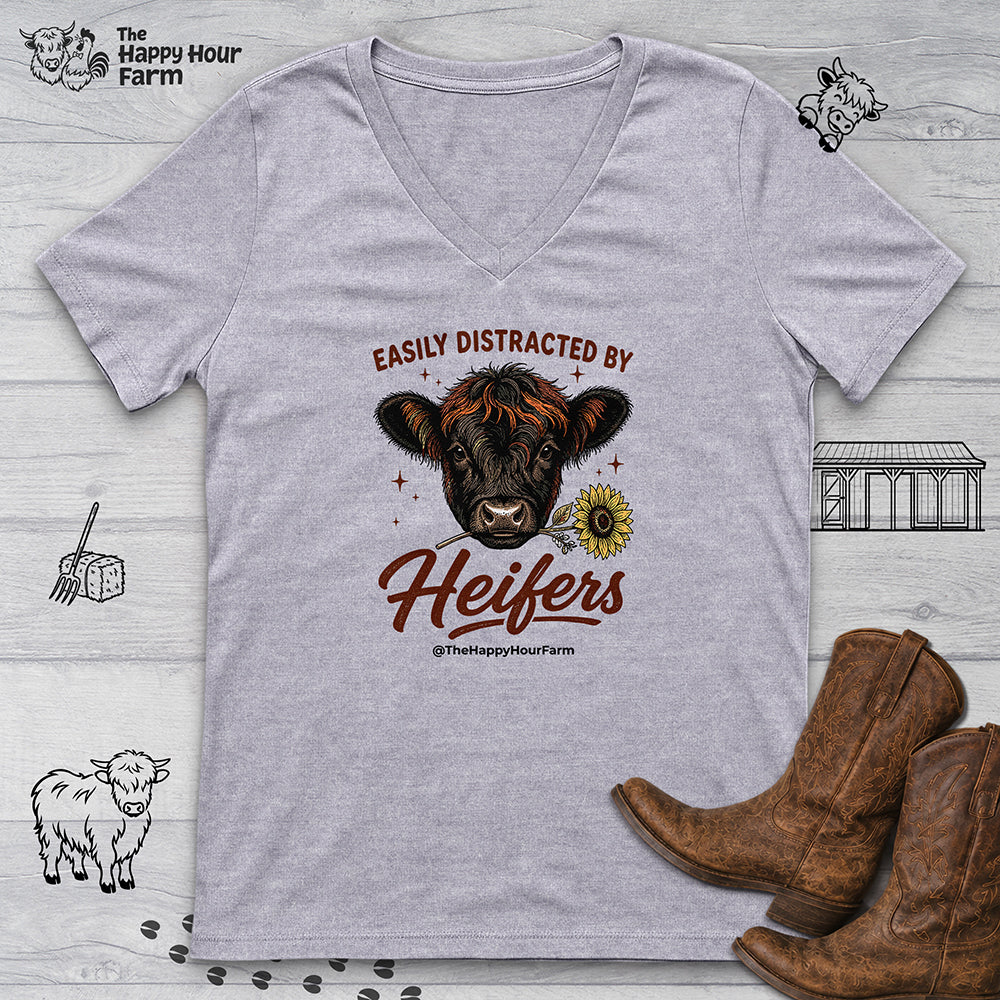 Easily Distracted by Heifer V-Neck Tee