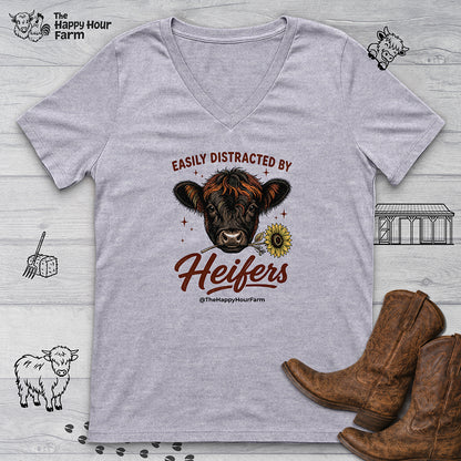 Easily Distracted by Heifer V-Neck Tee
