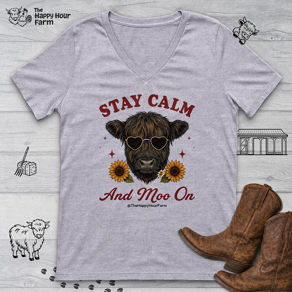 Stay Calm And Moo On V-Neck Tee