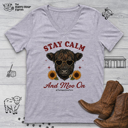 Stay Calm And Moo On V-Neck Tee