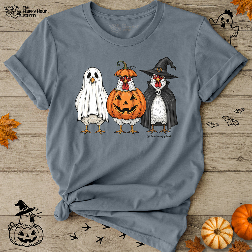 Chickens Wearing Halloween Costumes Unisex Tee