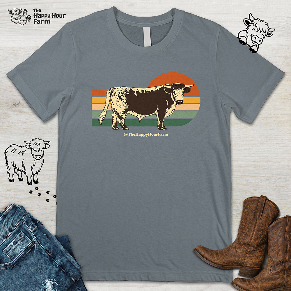 Retro Sunset Cow Unisex Tee