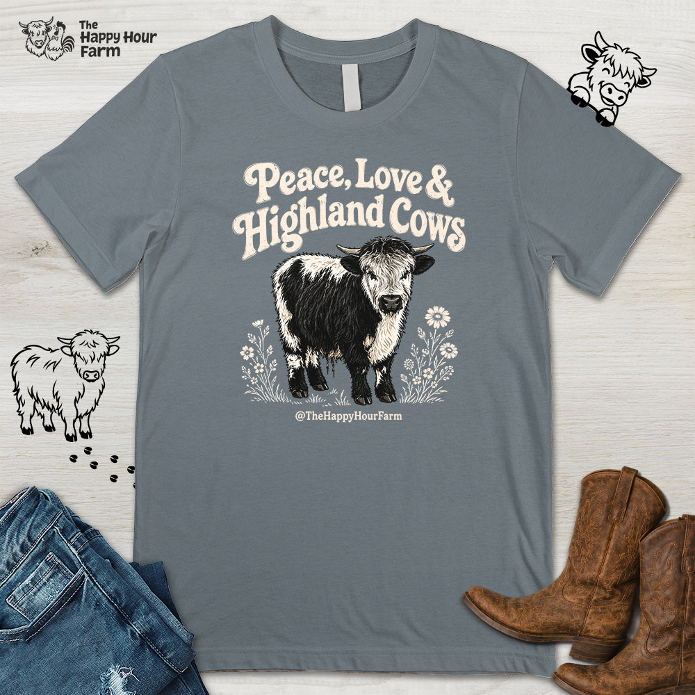 Peace, Love & Highland Cows Unisex Tee