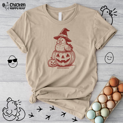 Halloween Chicken Witch in Pumpkin Unisex Tee