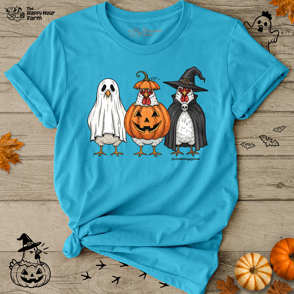 Chickens Wearing Halloween Costumes Unisex Tee