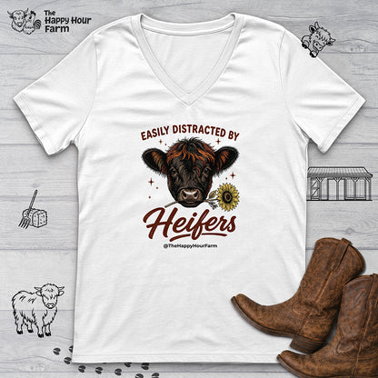 Easily Distracted by Heifer V-Neck Tee