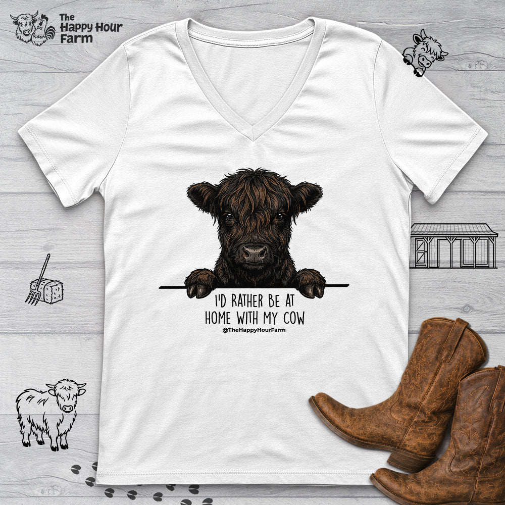 I'd Rather Be at Home With My Cow V-Neck Tee