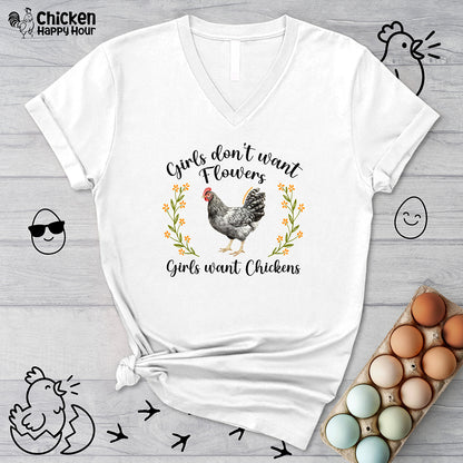 Girls Want Chickens V-Neck Tee