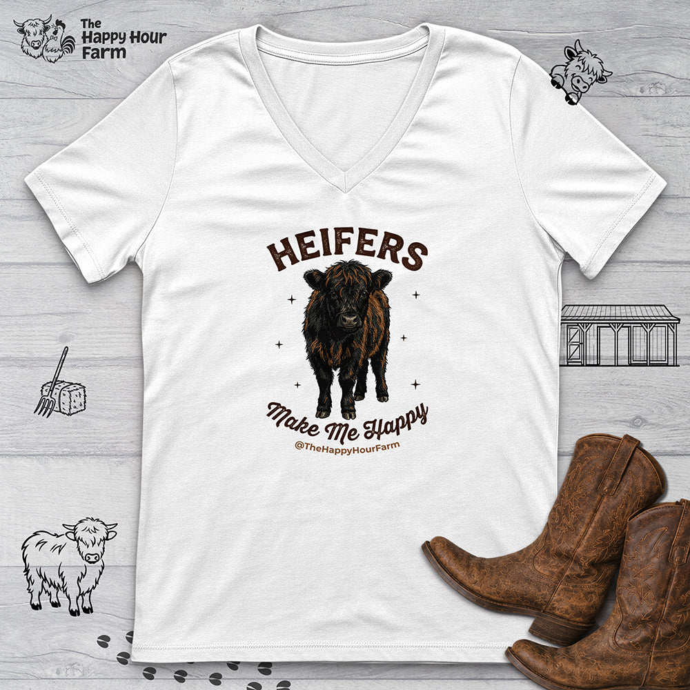 Heifers Make Me Happy V-Neck Tee
