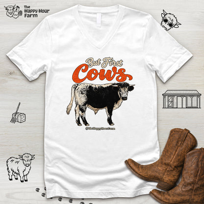 But First Cows V-Neck Tee