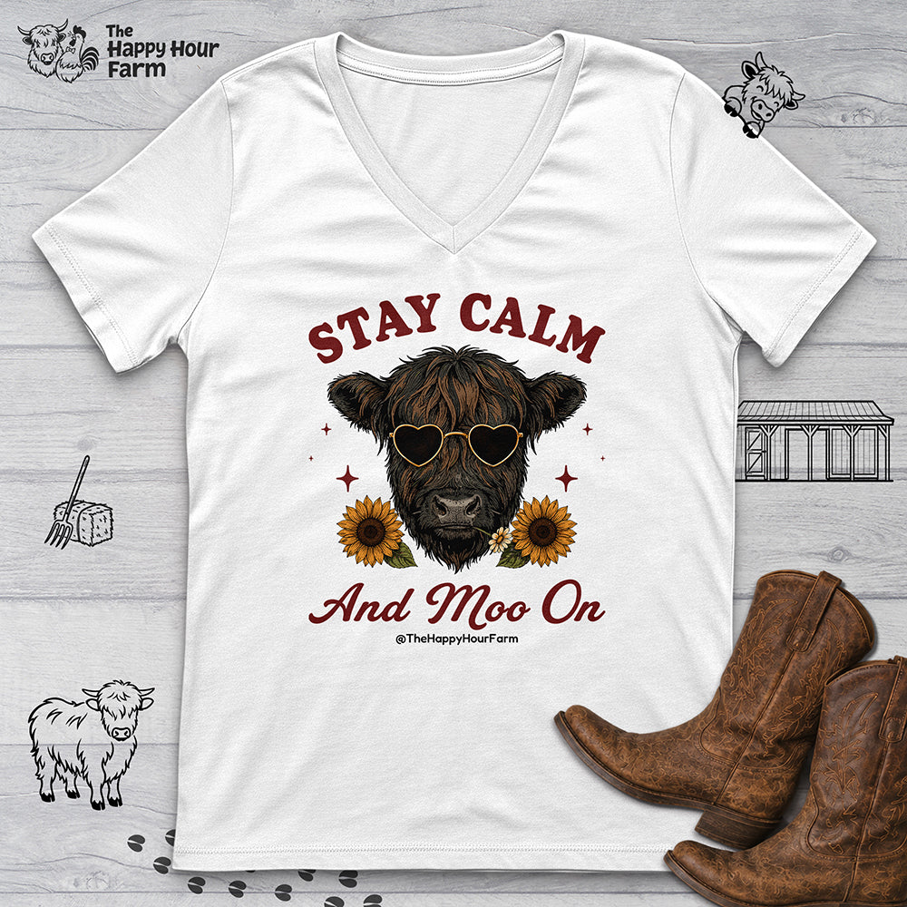 Stay Calm And Moo On V-Neck Tee