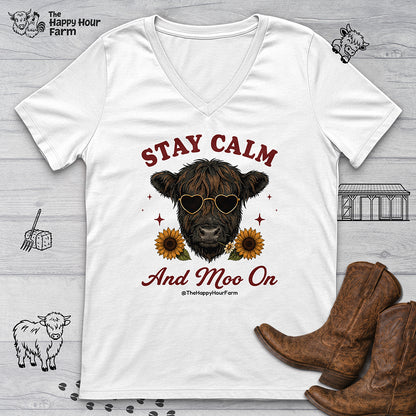 Stay Calm And Moo On V-Neck Tee