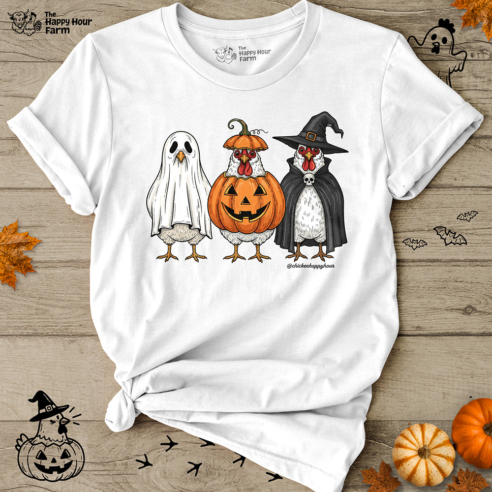 Chickens Wearing Halloween Costumes Unisex Tee